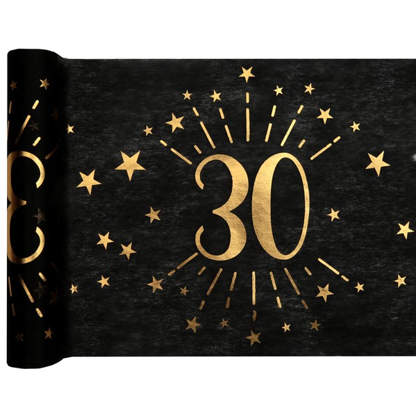 ŠERPA na stůl narozeninová černozlatá "30" 30 cm/5 m