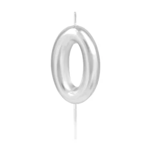 Svíčka dortová lesklá "0" stříbrná 6 cm