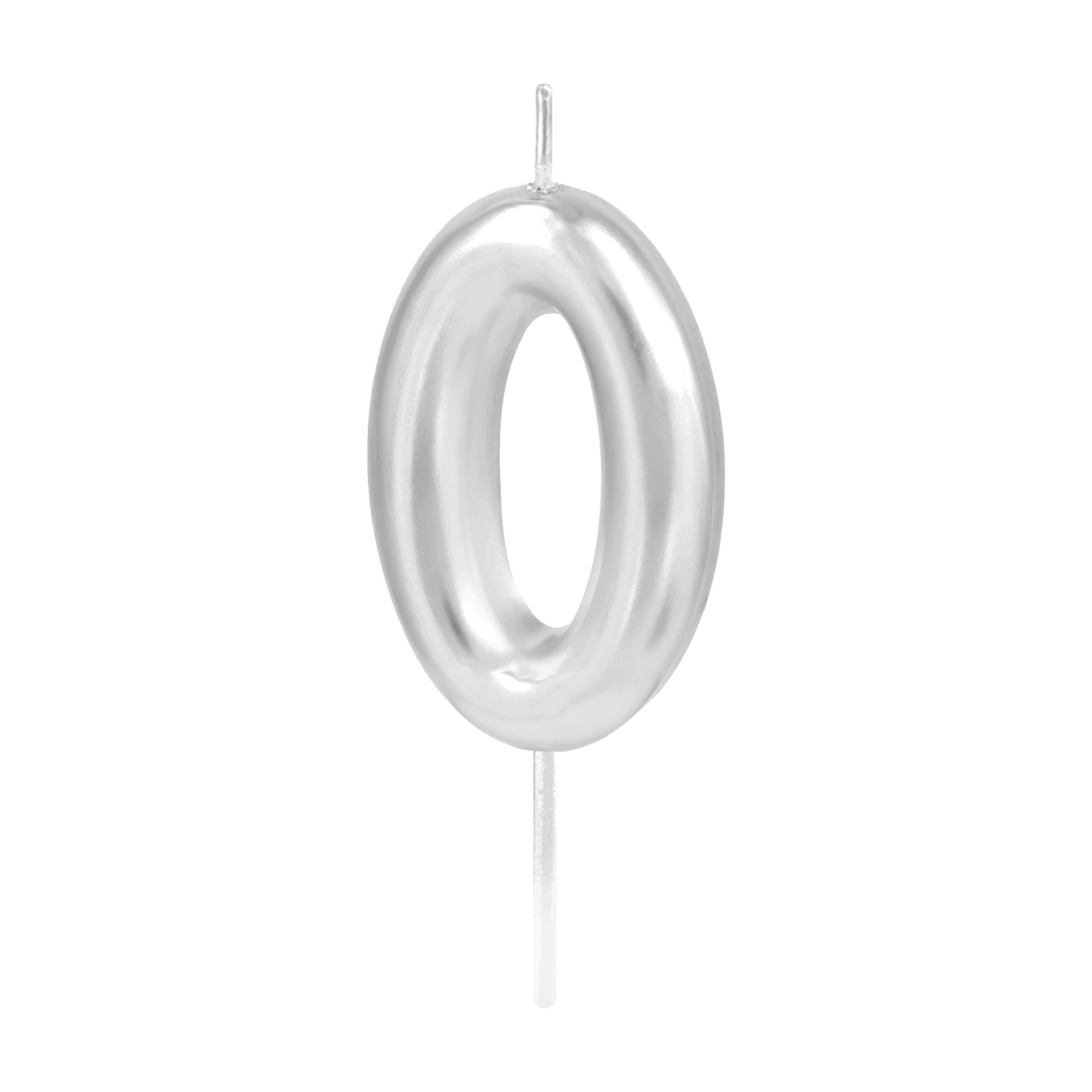 Svíčka dortová lesklá "0" stříbrná 6 cm