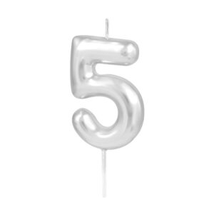 Svíčka dortová lesklá "5" stříbrná 6 cm