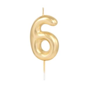 Svíčka dortová lesklá "6" zlatá 6 cm