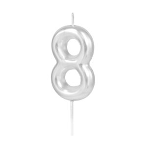 Svíčka dortová lesklá "8" stříbrná 6 cm
