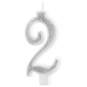 Svíčka narozeninová číslo "2" třpytivá stříbrná 7 cm