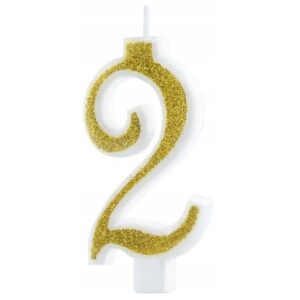 Svíčka narozeninová číslo "2" třpytivá zlatá 7 cm
