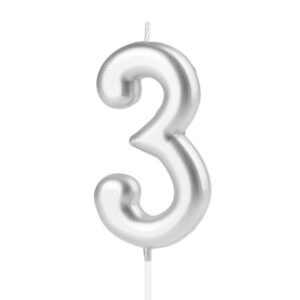 Svíčka narozeninová číslo "3" stříbrná 7 cm