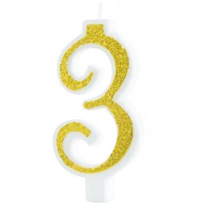 Svíčka narozeninová číslo "3" třpytivá zlatá 7 cm