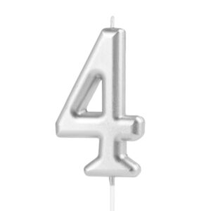 Svíčka narozeninová číslo "4" stříbrná 7 cm