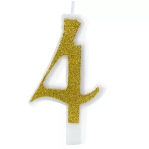 Svíčka narozeninová číslo "4" třpytivá zlatá 7 cm