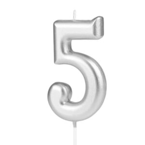 Svíčka narozeninová číslo "5" stříbrná 7 cm