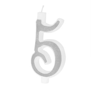 Svíčka narozeninová číslo "5" třpytivá stříbrná 13 cm