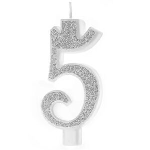 Svíčka narozeninová číslo "5" třpytivá stříbrná 7 cm