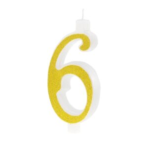 Svíčka narozeninová číslo "6" třpytivá zlatá 13 cm