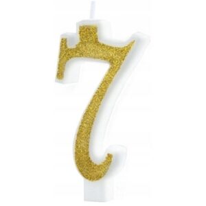 Svíčka narozeninová číslo "7" třpytivá zlatá 7 cm