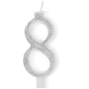 Svíčka narozeninová číslo "8" třpytivá stříbrná 7 cm