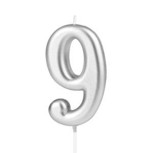 Svíčka narozeninová číslo "9" stříbrná 7 cm