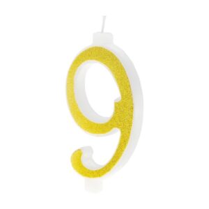 Svíčka narozeninová číslo "9"  třpytivá zlatá 13 cm