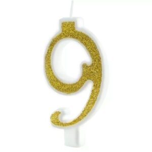 Svíčka narozeninová číslo "9" třpytivá zlatá 7 cm