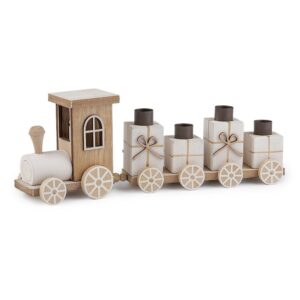 Adventní svícen vánoční dřevěný vláček přírodní