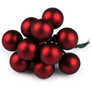 Baňka ozdobná na drátku červená tmavá matná 12 ks