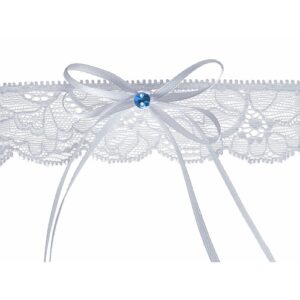 Svatební podvazek krajkový s modrým kamínkem