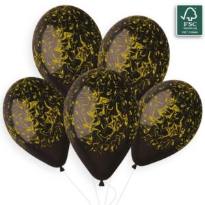 Balónek latexový černý se zlatým mramorem 33cm 1ks