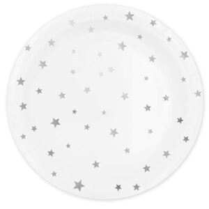 Talíře papírové bílé se stříbrnými hvězdičkami 18cm 6ks