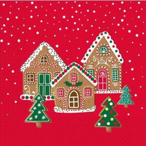 Ubrouky papírové červené s perníkovou chaloupkou 33x33 cm 20 ks