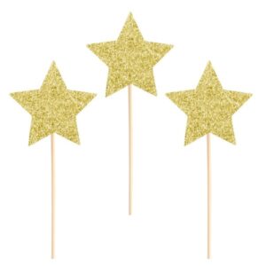 Zápichy na dort a cupcakes Hvězdy třpytivé zlaté 10 cm 6 ks