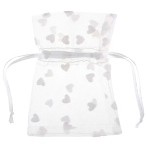 Organzové pytlíčky s bílými srdíčky 4 ks