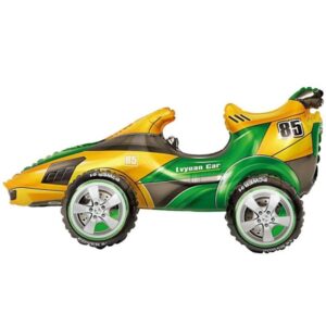 Balónek fóliový 4D Závodní auto žluto-zelené 72 x 34 cm