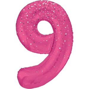 Balónek fóliový č. 9 růžový s puntíky 86 cm