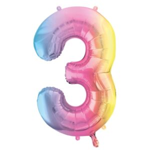 Balónek fóliový číslo 3 pastelově duhový 86 cm