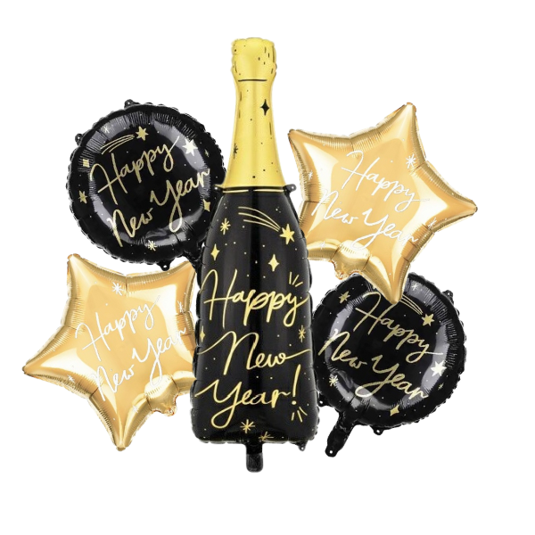 Balónkový set Happy New Year černo- zlatý 5 ks