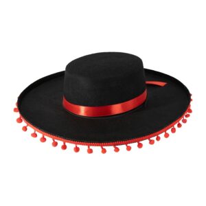 Klobouk mexický černý s červenými bambulkami