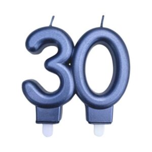Svíčka číslice 30 metalická modrá 8 cm