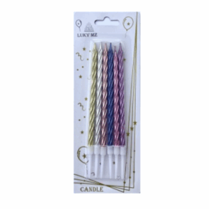 Svíčky dortové spirálové metalické barevné 13 cm 6 ks
