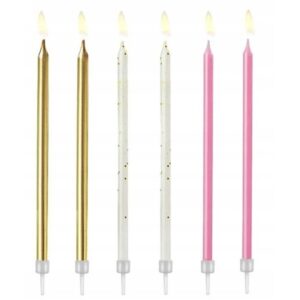 Svíčky dortové zlatá/bílá/růžová 12