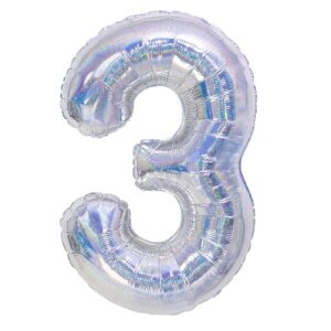 Balónek fóliový číslice 3 holografická stříbrná 100 cm