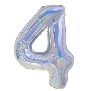 Balónek fóliový číslice 4 holografická stříbrná 100 cm
