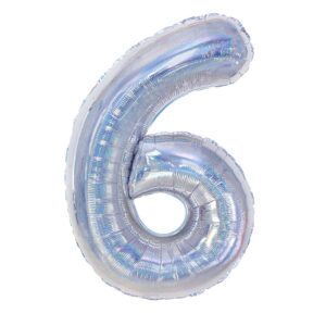 Balónek fóliový číslice 6 holografická stříbrná 100 cm