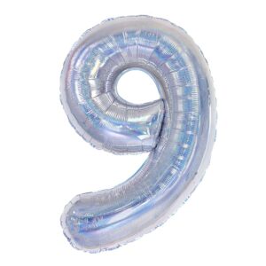 Balónek fóliový číslice 9 holografická stříbrná 100 cm