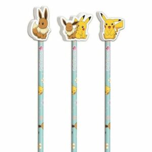 Sada 3 tužek Pokémon s tvarovaným gumovým topperem - kolekce Flowers