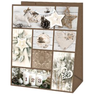 Taška dárková Medium Vánoční koláž Natur 19 x 10