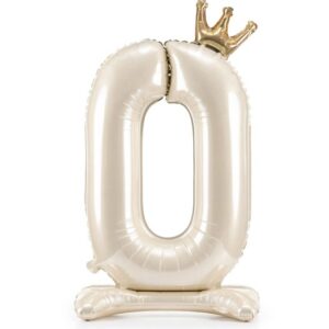 Balónek fóliový Stojací číslo 0 s korunkou světle krémový 84 cm