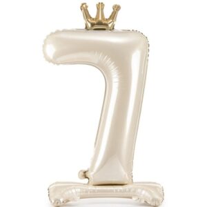 Balónek fóliový Stojací číslo 7 s korunkou světle krémový 84 cm