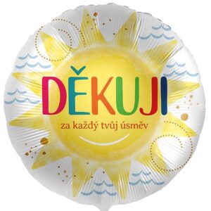 Balónek fóliový český nápis Děkuji za každý tvůj úsměv Sluníčko 45 cm