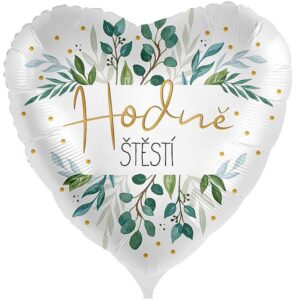 Balónek fóliový český nápis Srdce Hodně štěstí Listy 43 cm