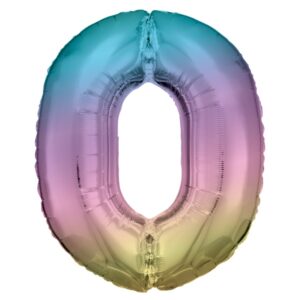 Balónek fóliový číslo 0 pastelově duhový 86 cm