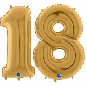 Balónek fóliový číslo zlaté 18 let 102 cm