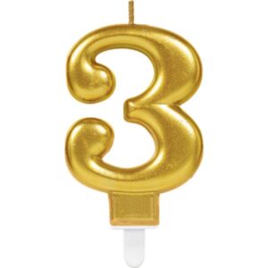 SVÍČKA číslice 3 třpytivá zlatá 9